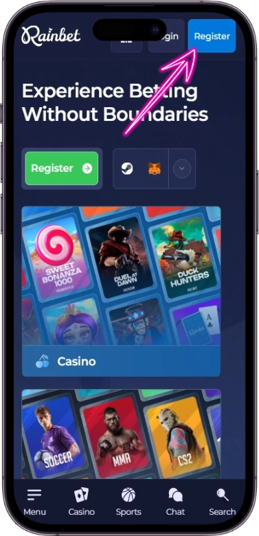 Rainbet registreringsknapp