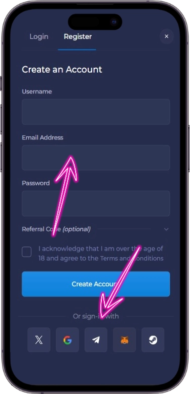 Rainbet-registermetoder