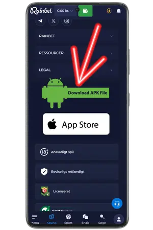 For at downloade RainBet App skal du klikke på knappen for at downloade APK-filen.