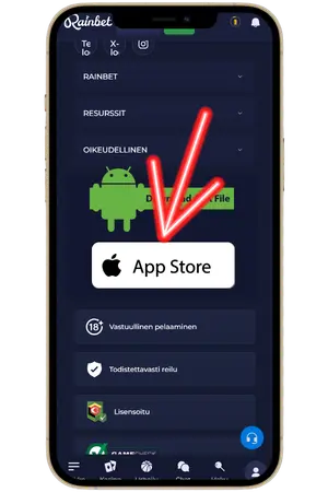 Jatkaaksesi RainBet App lataamista, napsauta App Store -painiketta