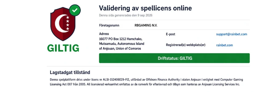 Anjouan spellicens och regulatorisk status_