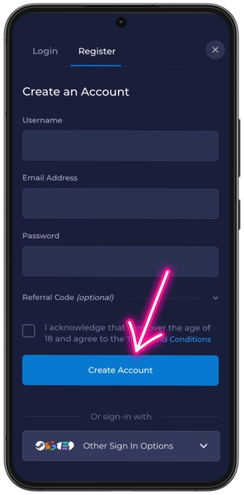 Create Account button completing Rainbet sign-up