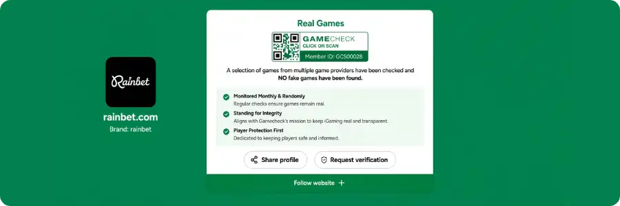 Rainbet games authenticity check on Gamecheck for Sweden__
