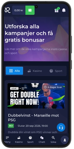 Kampanjsida som visar en månadsturnering och gratisbonusar_