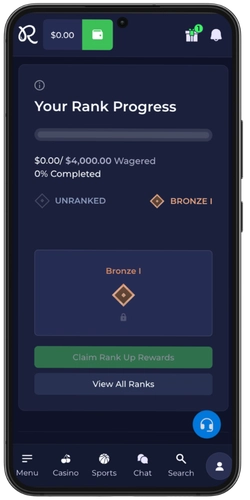 Rank progress screen tracking wagered amount toward the next tier