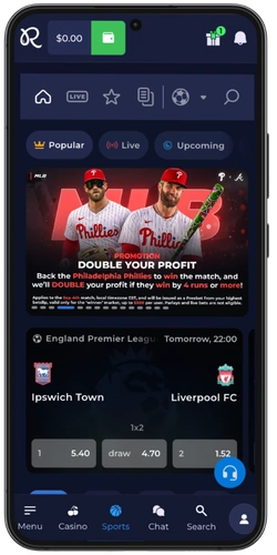 Sportsbook view with match odds and a betting promotion